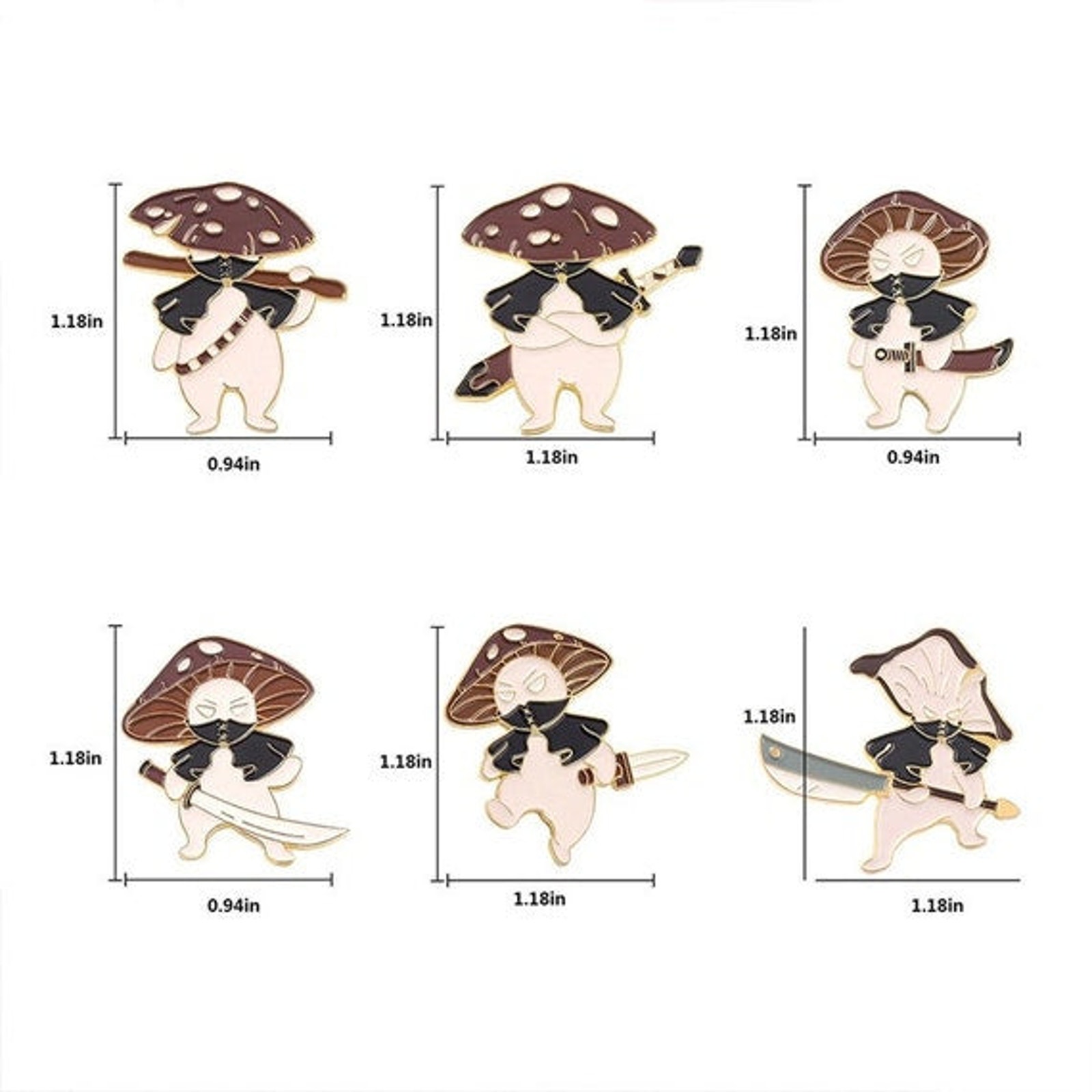 6 Mushrooms Ninja Shinobi Mushroom Enamel Pins - No Offers